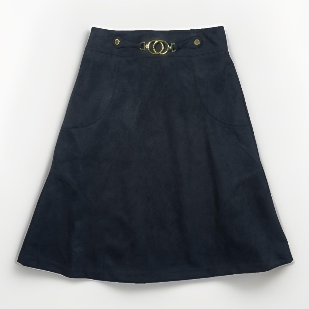 Marc New York Andrew Marc Faux Suede A-Line Skirt Navy Gold Womens Small